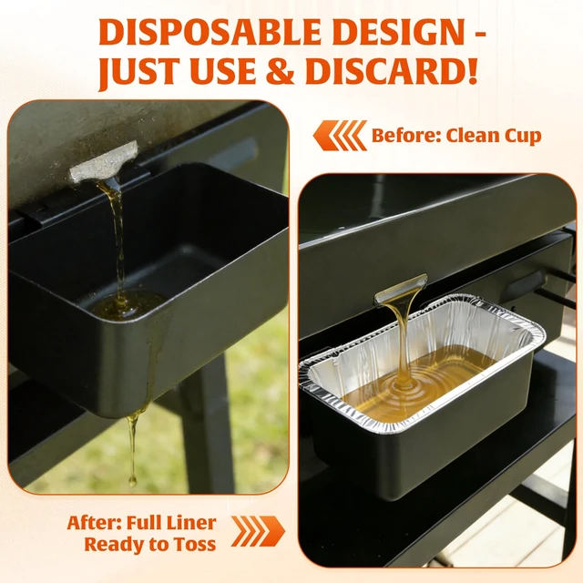 Alt view image 5 of 7 - Grease Cup Liners Compatible with Blackstone Griddle(30 Pack) | Aluminum Foil Drip Pan for 17, 22, 28, 36 Inch
