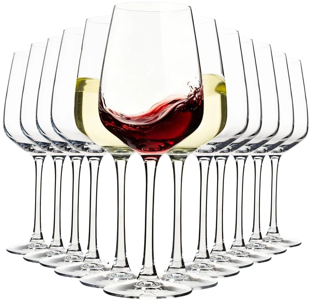 Main image of 15oz Wine Glasses Set of 12, Thickened Stemmed Glasses for Red/White Wine, Heavy Base Clear Red Wine Glasses for Everyday, Wine Lovers, Parties, Gifts, Dishwasher Safe, 460ml, 12 Piece Set