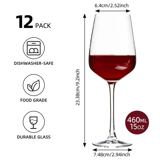 Alt view image 3 of 7 - 15oz Wine Glasses Set of 12, Thickened Stemmed Glasses for Red/White Wine, Heavy Base Clear Red Wine Glasses for Everyday, Wine Lovers, Parties, Gifts, Dishwasher Safe, 460ml, 12 Piece Set