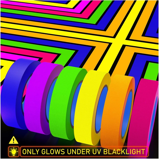 Main image of 6-Pack Neon Gaffer Tape - 0.6 or 1 inch UV Blacklight Reactive Glow in The Dark Tape, Best for Parties, Dance Floors, Theaters & DIY Projects - 6 Vibrant Colors (0.6 inch x 15 feet)