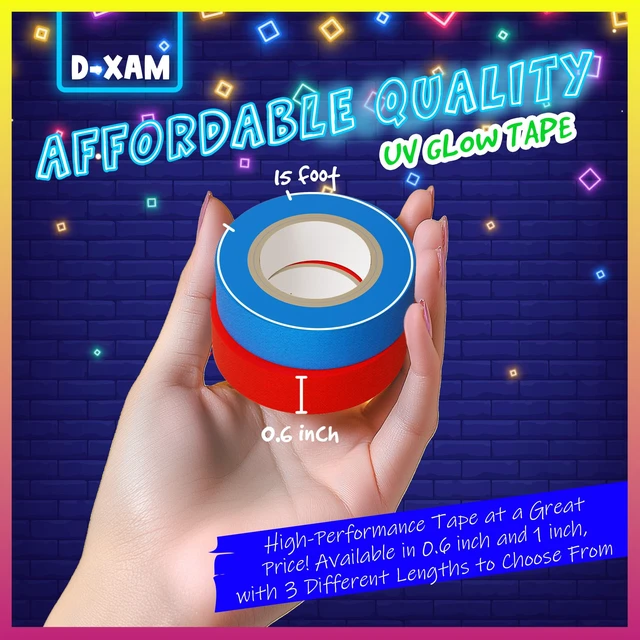 Alt view image 4 of 7 - 6-Pack Neon Gaffer Tape - 0.6 or 1 inch UV Blacklight Reactive Glow in The Dark Tape, Best for Parties, Dance Floors, Theaters & DIY Projects - 6 Vibrant Colors (0.6 inch x 15 feet)