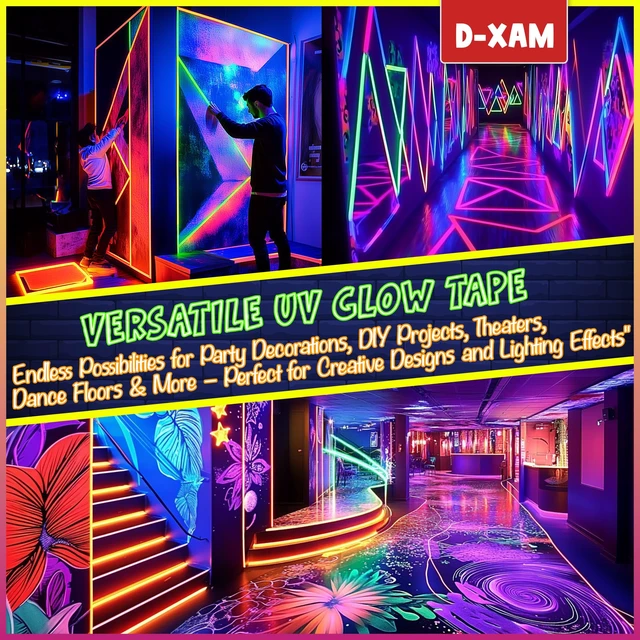 Alt view image 7 of 7 - 6-Pack Neon Gaffer Tape - 0.6 or 1 inch UV Blacklight Reactive Glow in The Dark Tape, Best for Parties, Dance Floors, Theaters & DIY Projects - 6 Vibrant Colors (0.6 inch x 15 feet)