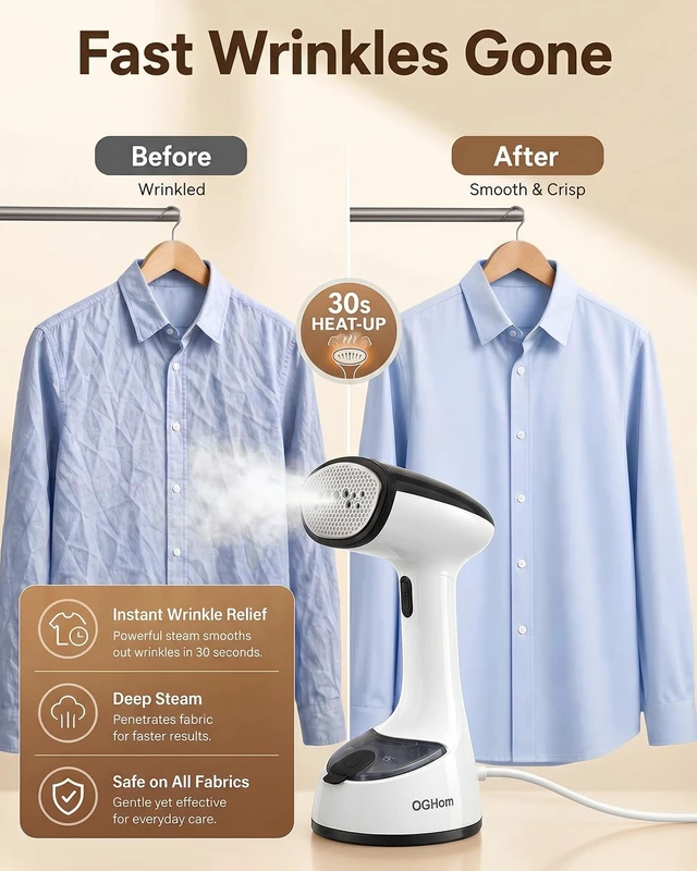Alt view image 5 of 7 - Handheld Clothes Steamer, 1000W Foldable Garment Steamer for Travel | 30s Fast Heat-Up, 180ml Tank, Aluminum Heating Plate, Smart Safety Protection, Black(120V US Version)