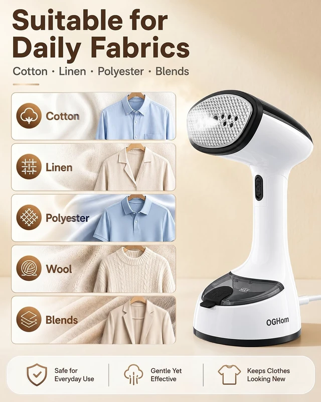 Alt view image 6 of 7 - Handheld Clothes Steamer, 1000W Foldable Garment Steamer for Travel | 30s Fast Heat-Up, 180ml Tank, Aluminum Heating Plate, Smart Safety Protection, Black(120V US Version)