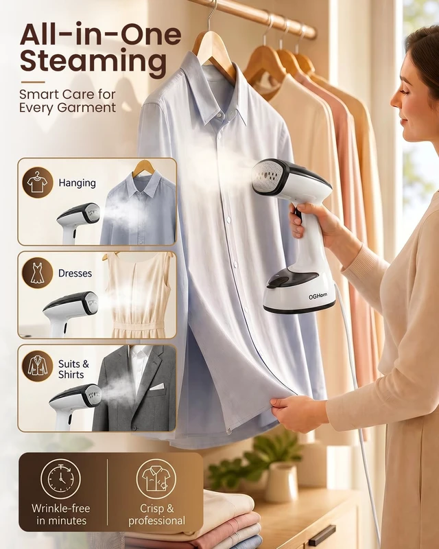 Alt view image 7 of 7 - Handheld Clothes Steamer, 1000W Foldable Garment Steamer for Travel | 30s Fast Heat-Up, 180ml Tank, Aluminum Heating Plate, Smart Safety Protection, Black(120V US Version)