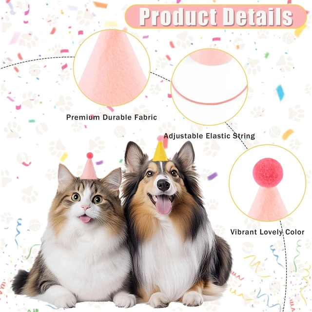 Alt view image 5 of 7 - 8 PCS Mini Party Hats for Stuffed Animals, Birthday Hats, Felt | Cone Birthday Hats Assorted Bulk Colorful, Party Animal Birthday Decorations Supplies for Dolls Dog Puppy Cat Kitten Rabbit