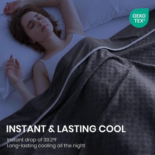 Alt view image 2 of 7 - Cooling Blanket 90"x90" for Hot Sleepers Summer Cold Blanket | Absorbs Heat to Keeps Cool for Night Sweats Q-Max >0.45 Soft Lightweight Breathable Queen Size Sofa Blanket for Menopausal