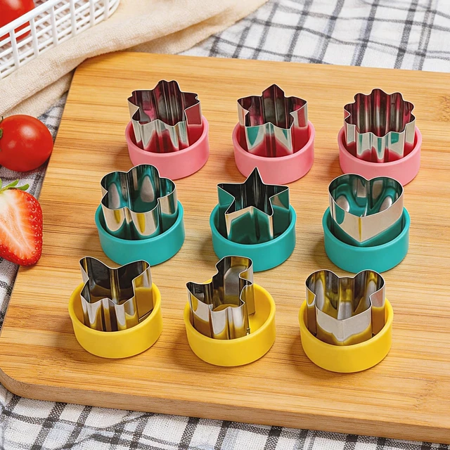 Alt view image 2 of 5 - Mini Fruit Vegetable Cookie Cutters Shapes Set - 9Pcs 1.5 inch | Stainless Steel, Detachable PP Covers, Safe for Kids, Dishwasher Safe, Can Cut Cheese, Sandwich, Fondant, Dough, Craft Clay