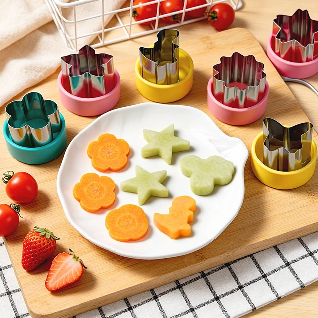Alt view image 4 of 5 - Mini Fruit Vegetable Cookie Cutters Shapes Set - 9Pcs 1.5 inch | Stainless Steel, Detachable PP Covers, Safe for Kids, Dishwasher Safe, Can Cut Cheese, Sandwich, Fondant, Dough, Craft Clay