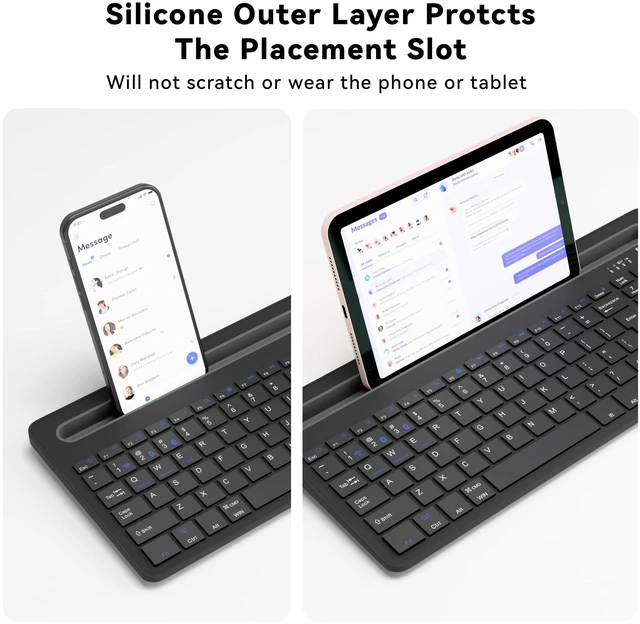 Alt view image 3 of 7 - Multi-Device Wireless Keyboard with Silicone Stand & Touchpad Black | 3-Mode Bluetooth Keyboard for Tablet/Phone/Laptop, Silent Scissor Keys,Micro-USB Rechargeable