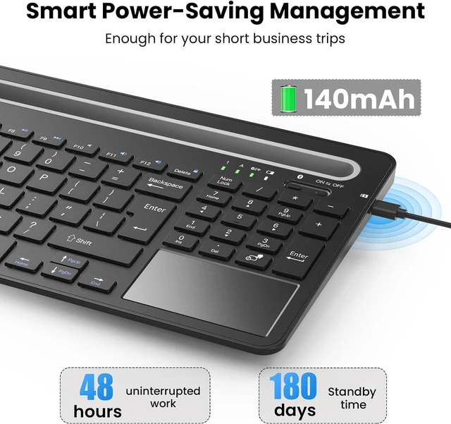 Alt view image 6 of 7 - Multi-Device Wireless Keyboard with Silicone Stand & Touchpad Black | 3-Mode Bluetooth Keyboard for Tablet/Phone/Laptop, Silent Scissor Keys,Micro-USB Rechargeable