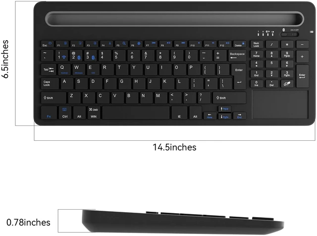 Alt view image 7 of 7 - Multi-Device Wireless Keyboard with Silicone Stand & Touchpad Black | 3-Mode Bluetooth Keyboard for Tablet/Phone/Laptop, Silent Scissor Keys,Micro-USB Rechargeable