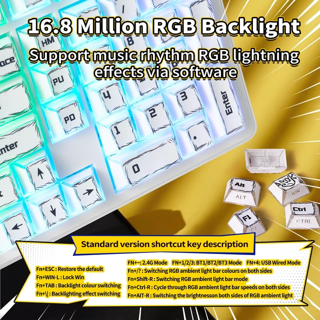 Alt view image 5 of 7 - X Aula Wireless Mechanical Keyboard 8000mAh Creamy Gaming Keyboards | Luminous Letters,Multifunction Metal Knob,Hot Swappable Custom,RGB Backlit,Tri-Mode BT/USB-C/2.4GHz,PBT Keycaps,Full Size