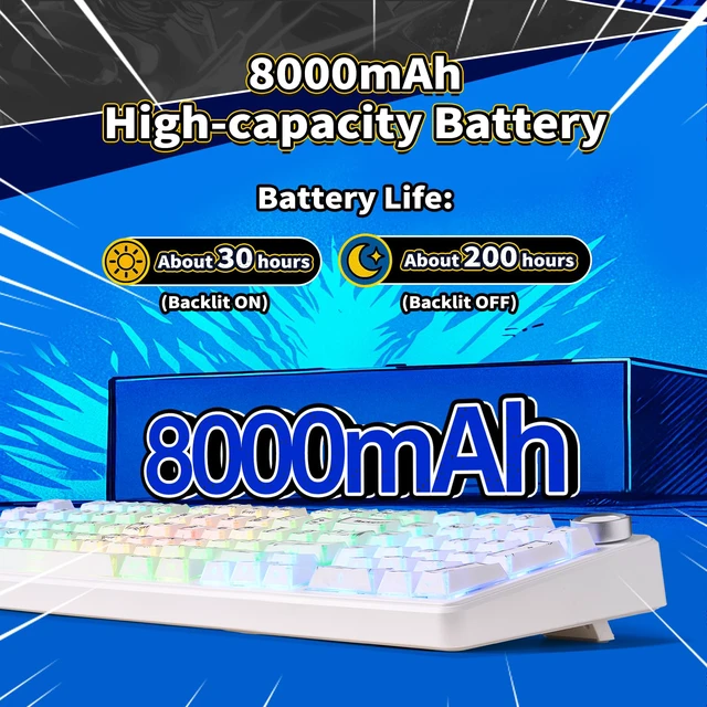 Alt view image 6 of 7 - X Aula Wireless Mechanical Keyboard 8000mAh Creamy Gaming Keyboards | Luminous Letters,Multifunction Metal Knob,Hot Swappable Custom,RGB Backlit,Tri-Mode BT/USB-C/2.4GHz,PBT Keycaps,Full Size