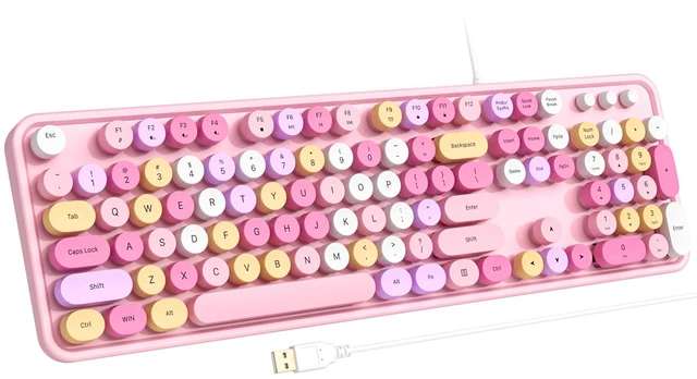 Main image of Computer Keyboard Wired, Plug Play USB Keyboard with Large Number Pad, Caps Indicators, Foldable Stands, Full Size Keyboard for Windows PC Laptop (Pink Colorful)
