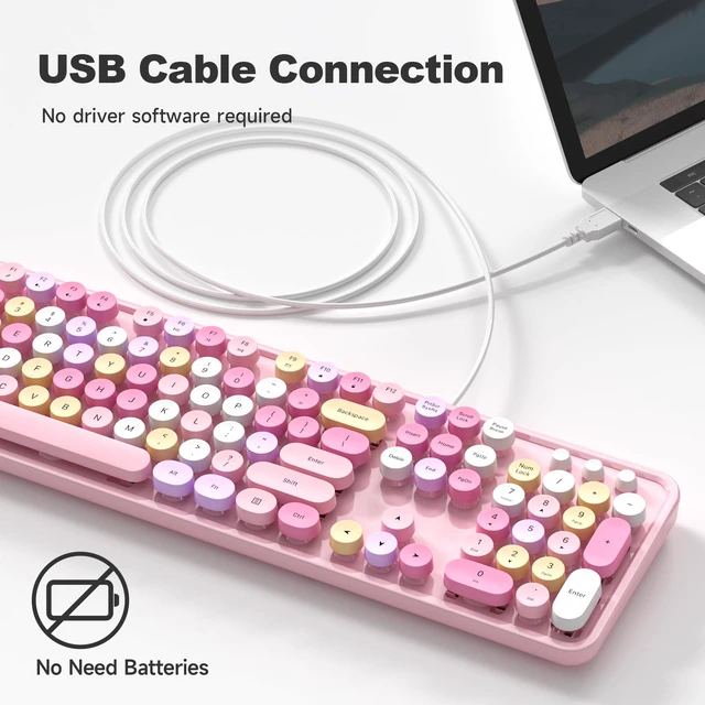 Alt view image 2 of 7 - Computer Keyboard Wired, Plug Play USB Keyboard with Large Number Pad, Caps Indicators, Foldable Stands, Full Size Keyboard for Windows PC Laptop (Pink Colorful)