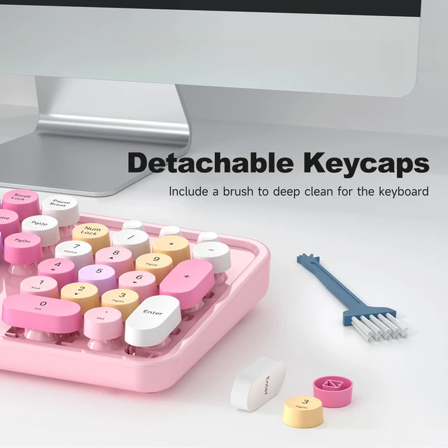 Alt view image 6 of 7 - Computer Keyboard Wired, Plug Play USB Keyboard with Large Number Pad, Caps Indicators, Foldable Stands, Full Size Keyboard for Windows PC Laptop (Pink Colorful)