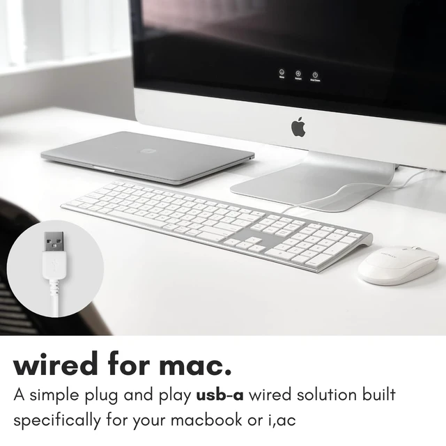 Alt view image 2 of 7 - Ultra Slim USB Wired Computer Keyboard - Compatible Apple Keyboard or Windows - Full Size with 20 Mac Keyboard Keys -with Numeric Keypad - Silver Aluminum Finish