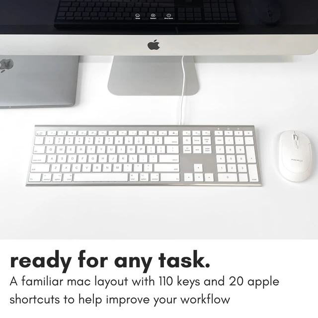 Alt view image 5 of 7 - Ultra Slim USB Wired Computer Keyboard - Compatible Apple Keyboard or Windows - Full Size with 20 Mac Keyboard Keys -with Numeric Keypad - Silver Aluminum Finish