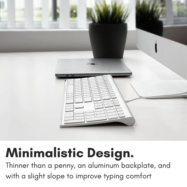 Alt view image 6 of 7 - Ultra Slim USB Wired Computer Keyboard - Compatible Apple Keyboard or Windows - Full Size with 20 Mac Keyboard Keys -with Numeric Keypad - Silver Aluminum Finish