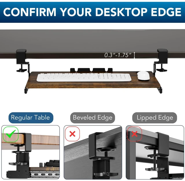Alt view image 7 of 7 - Keyboard Tray Under Desk Pull Out with Extra Sturdy C Clamp Mount System, 27.3 (32.5 inch Including Clamps) x 11 Inch Slide-Out Platform Computer Drawer for Typing Vintage AX01WG02