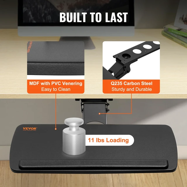 Alt view image 6 of 7 - Under-Desk Keyboard Tray, Adjustable for Height and Tilt, Slide-Out Design, Spacious 25x9.8 Inch Surface, Ideal for Home and Office Use