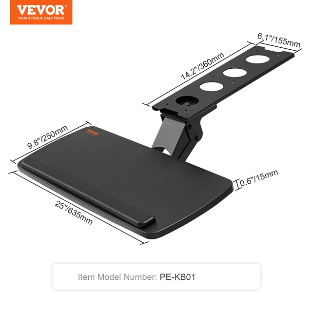 Alt view image 7 of 7 - Under-Desk Keyboard Tray, Adjustable for Height and Tilt, Slide-Out Design, Spacious 25x9.8 Inch Surface, Ideal for Home and Office Use