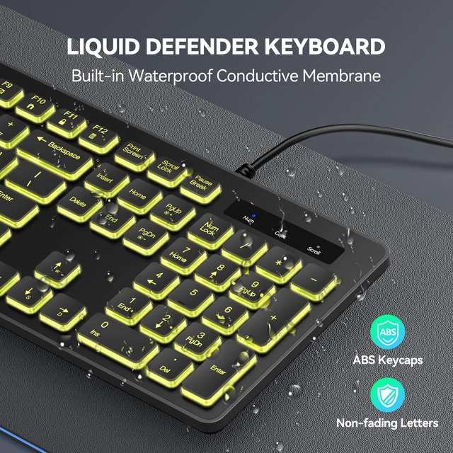 Alt view image 4 of 7 - Wired Keyboard, Silent Typing, Full-Size Layout,RGB Backlit | Spill-Resistant Design, USB-A Plug & Play, Slim Membrane Keys, Office Ready, PC, Laptop & Mac Compatible