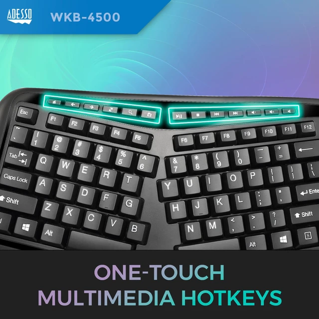 Alt view image 3 of 7 - WKB-4500UB - Wireless Ergonomic Desktop Touchpad Keyboard, Split Keys Design, Palm Rest, Media Control Hotkeys, Long Battery Life - Compatible for Laptop/Desktop, Black