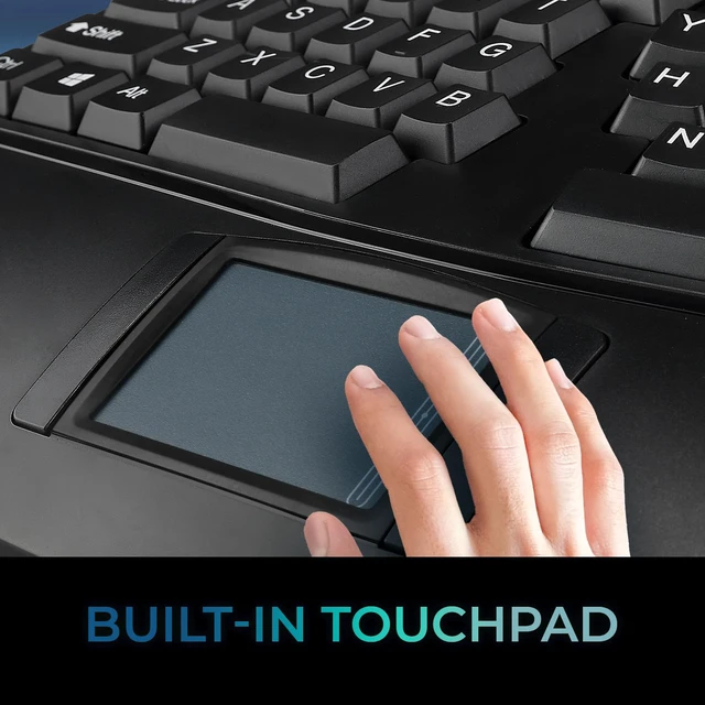 Alt view image 7 of 7 - WKB-4500UB - Wireless Ergonomic Desktop Touchpad Keyboard, Split Keys Design, Palm Rest, Media Control Hotkeys, Long Battery Life - Compatible for Laptop/Desktop, Black