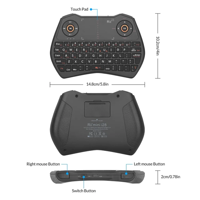 Alt view image 4 of 7 - BT/2.4G Mini Keyboard with Touchpad, Backlit, Rechargeable for Android TV, PC, Smart TV