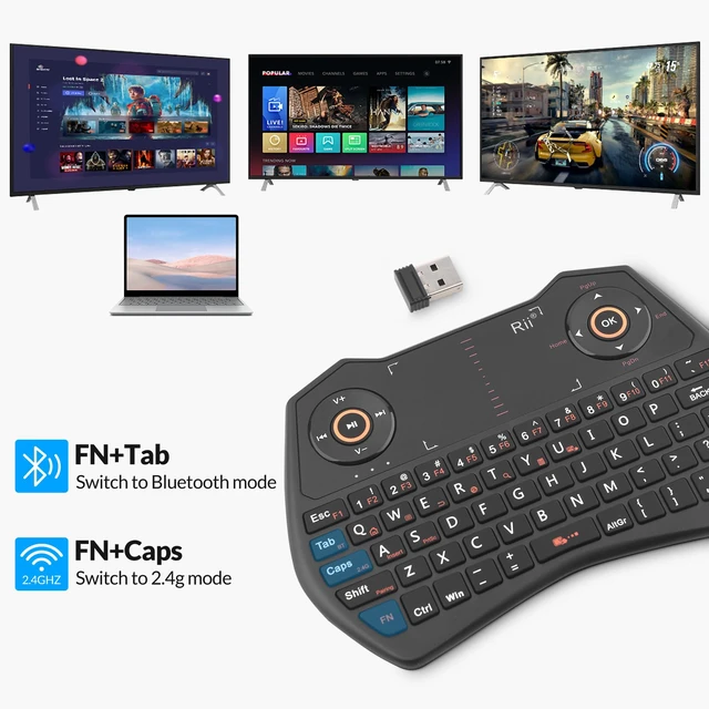 Alt view image 2 of 7 - BT/2.4G Mini Keyboard with Touchpad, Backlit, Rechargeable for Android TV, PC, Smart TV