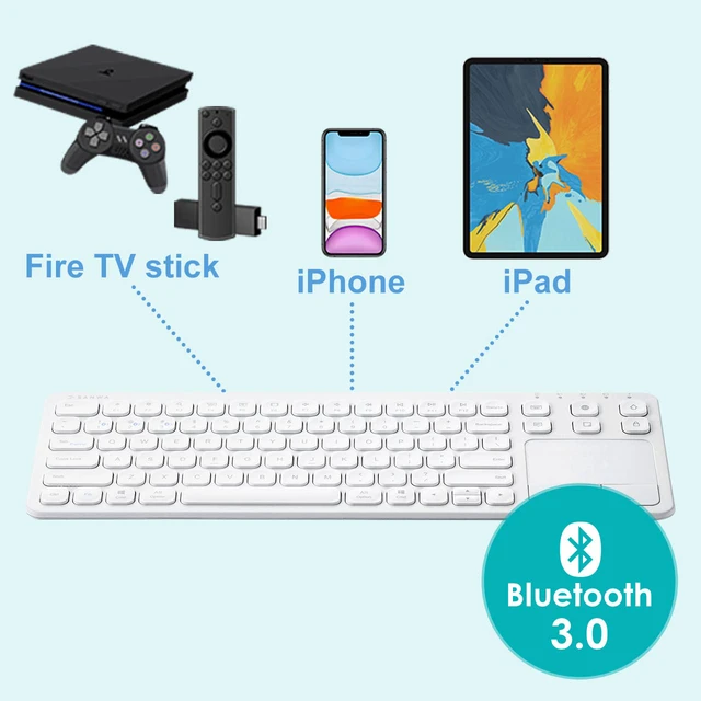 Alt view image 5 of 7 - Bluetooth Keyboard with Trackpad, 3-Devices HTPC Keyboard, White | Wireless Touchpad Keyboard, Media Control, QWERTY, Scissor-Structure Keys, Portable Keyboard for PC/Laptop/Tablet, Win/Mac