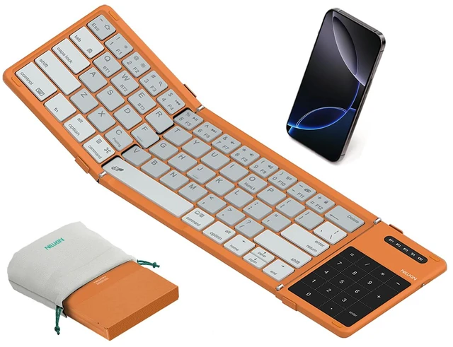 Main image of Cube Pocket Upgraded Foldable Keyboard with Touchpad & Number Pad | Bluetooth Wireless Keyboard, Travel-friendly, Pocket-Sized, Full Size Keys, Support 3 Devices for iPad Laptop Phone, Orange
