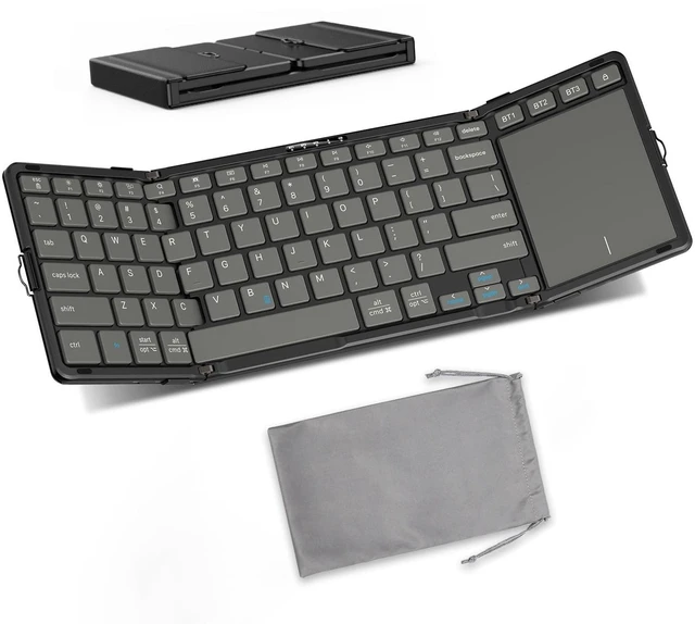 Main image of Foldable Bluetooth Keyboard with Trackpad for Windows/Android/iPadOS | Portable Folding Wireless Keyboard, Multi-Device Bluetooth Switching, USB-C Charging, Storage Bag, On-the-Go, Graphite Gray
