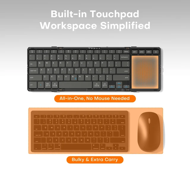 Alt view image 3 of 7 - Foldable Bluetooth Keyboard with Trackpad for Windows/Android/iPadOS | Portable Folding Wireless Keyboard, Multi-Device Bluetooth Switching, USB-C Charging, Storage Bag, On-the-Go, Graphite Gray