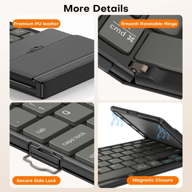 Alt view image 6 of 7 - Foldable Bluetooth Keyboard with Trackpad for Windows/Android/iPadOS | Portable Folding Wireless Keyboard, Multi-Device Bluetooth Switching, USB-C Charging, Storage Bag, On-the-Go, Graphite Gray