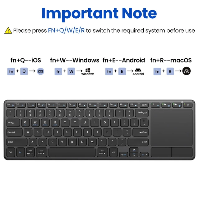 Alt view image 3 of 7 - Rechargeable Wireless Keyboard with Touchpad-QWERTY | Multi-Device Computer Keyboard with Trackpad 2.4G and Bluetooth Wireless Touch TV Keyboard for PC/Laptop/Tablet/Smart TV