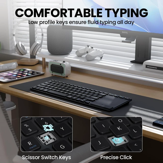 Alt view image 4 of 7 - Rechargeable Wireless Keyboard with Touchpad-QWERTY | Multi-Device Computer Keyboard with Trackpad 2.4G and Bluetooth Wireless Touch TV Keyboard for PC/Laptop/Tablet/Smart TV