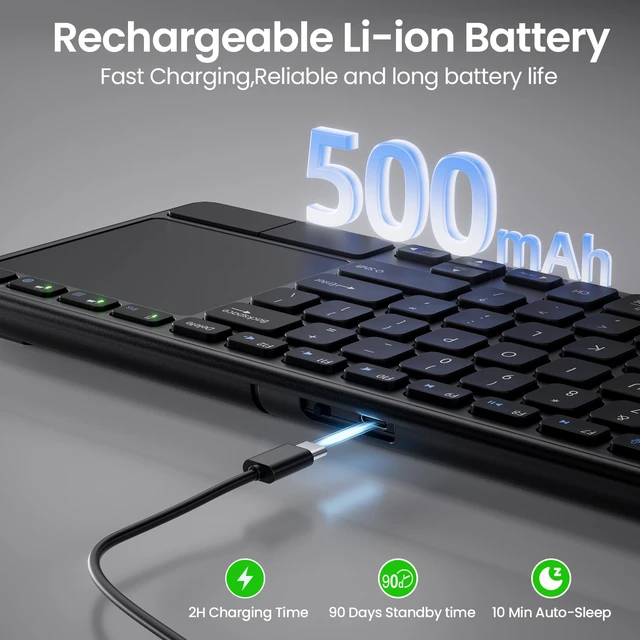 Alt view image 5 of 7 - Rechargeable Wireless Keyboard with Touchpad-QWERTY | Multi-Device Computer Keyboard with Trackpad 2.4G and Bluetooth Wireless Touch TV Keyboard for PC/Laptop/Tablet/Smart TV