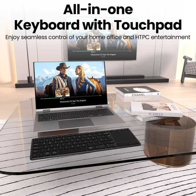 Alt view image 6 of 7 - Rechargeable Wireless Keyboard with Touchpad-QWERTY | Multi-Device Computer Keyboard with Trackpad 2.4G and Bluetooth Wireless Touch TV Keyboard for PC/Laptop/Tablet/Smart TV
