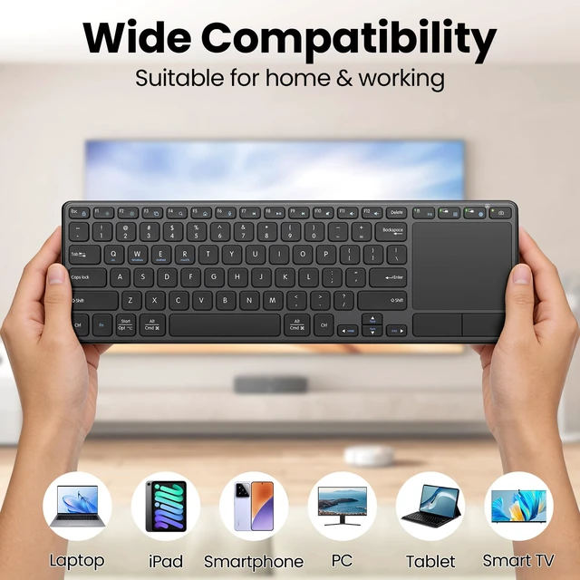 Alt view image 7 of 7 - Rechargeable Wireless Keyboard with Touchpad-QWERTY | Multi-Device Computer Keyboard with Trackpad 2.4G and Bluetooth Wireless Touch TV Keyboard for PC/Laptop/Tablet/Smart TV