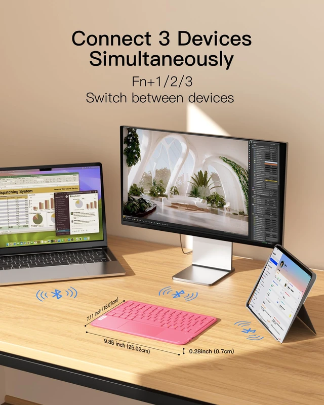 Alt view image 2 of 7 - Ultra-Slim Tablet Keyboard, Trackpad, 228g, Bluetooth 5.5 | For iPad/Tablet/Windows/Laptop/PC, Stable Connection, Ultralight 228g,Portable Wireless QWERTY Keyboard, Red