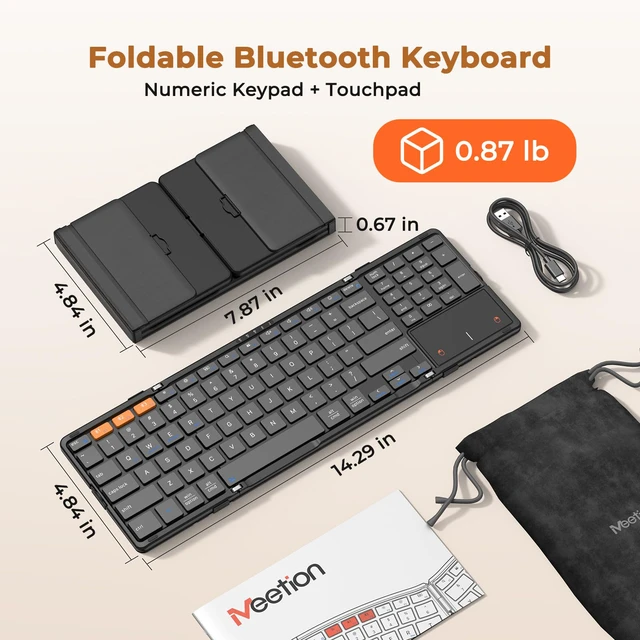 Alt view image 6 of 7 - Foldable Keyboard with Touchpad, Bluetooth Keyboard, Numeric Keypad | Portable full-size folding keyboard with multi-device Bluetooth connection for Windows, Mac, iPad, Android tablets and phones