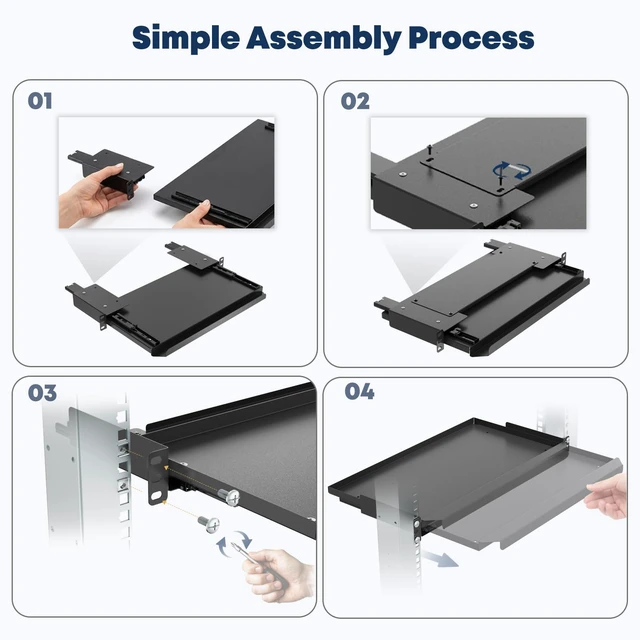 Alt view image 5 of 6 - 1U Rack Mount Keyboard Tray 9 1/4"-Deep - Sliding Keyboard Shelf for 19" Server Rack Cabinet, Universal Metal Pull-Out Rack Shelf with Smooth Slide Rails, Black