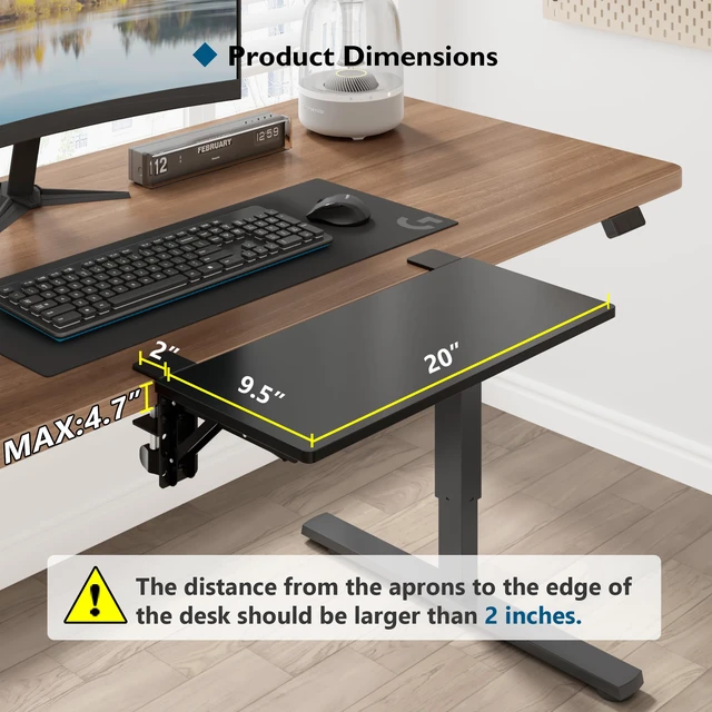 Alt view image 2 of 7 - Small Ergonomics Desk Extender Tray, 20x9.5 Inch Table Mount Arm Rest Shelf, 90° Foldable Keyboard Tray Platform, Clamp on Computer Arm Rest for Desk, Suitable for Office Desks, Black
