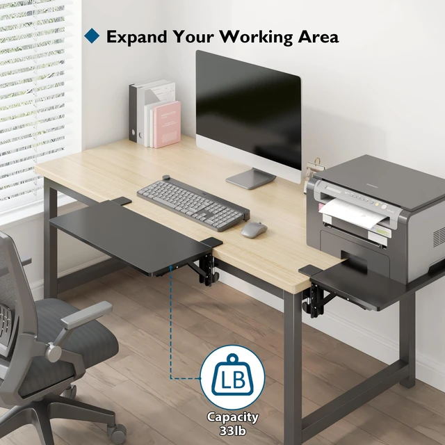 Alt view image 7 of 7 - Small Ergonomics Desk Extender Tray, 20x9.5 Inch Table Mount Arm Rest Shelf, 90° Foldable Keyboard Tray Platform, Clamp on Computer Arm Rest for Desk, Suitable for Office Desks, Black