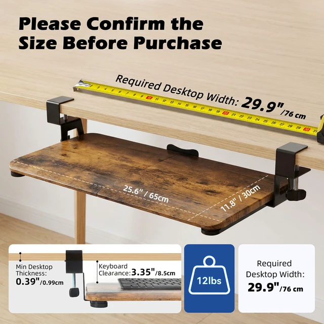 Alt view image 2 of 7 - UnderDesk Clamp Keyboard Tray, 26.77" SlideOut Tray,Mahogany | Ergonomic design with smooth wrapped edge, spacesaving desk extender for home & office use