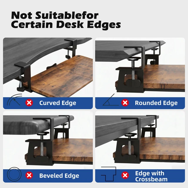 Alt view image 3 of 7 - UnderDesk Clamp Keyboard Tray, 26.77" SlideOut Tray,Mahogany | Ergonomic design with smooth wrapped edge, spacesaving desk extender for home & office use