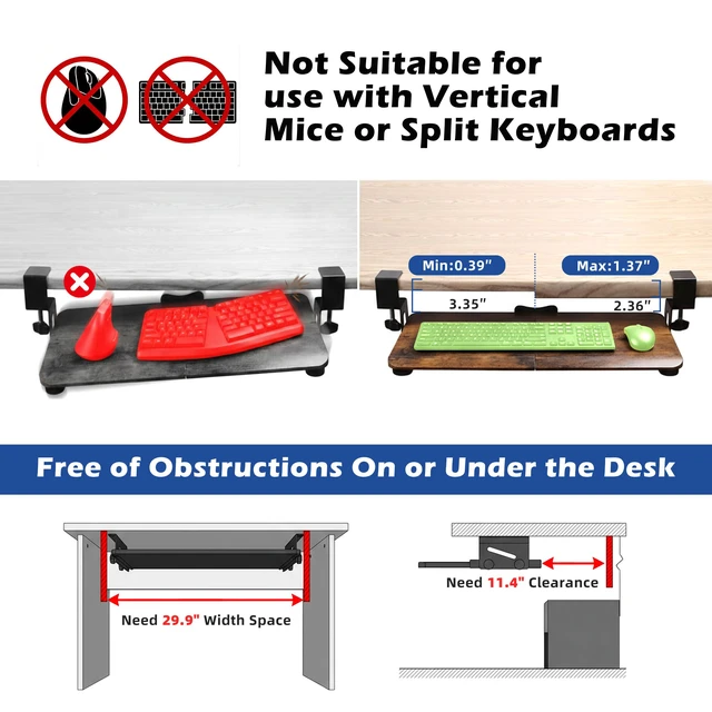 Alt view image 4 of 7 - UnderDesk Clamp Keyboard Tray, 26.77" SlideOut Tray,Mahogany | Ergonomic design with smooth wrapped edge, spacesaving desk extender for home & office use